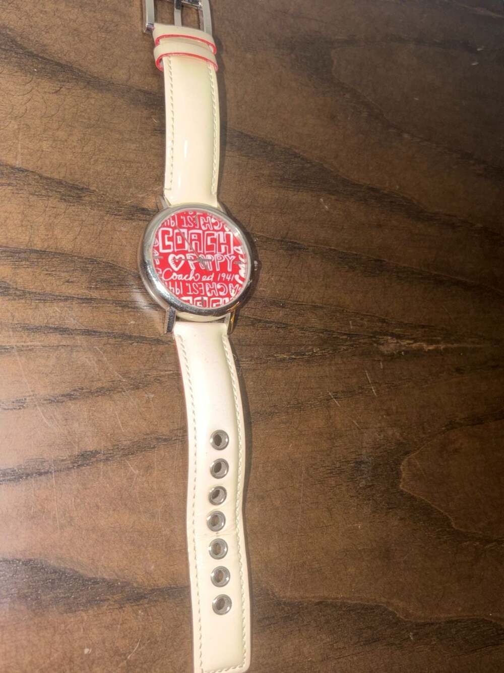 Coach Poppy Watch Red Dial White Leather Strap